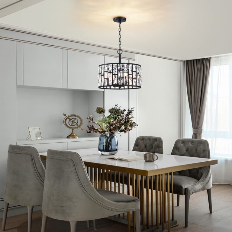 Farmhouse Crystal Convertible Chandelier and Semi Flush Mount Lighting Black Cylinder Drum Shade Pendant for Kitchen Island Dining Room Bedroom Hallway - Image 2