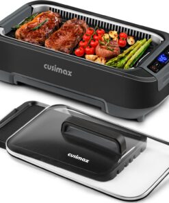 Smokeless Indoor Grill, CUSIMAX Electric Grill with Non-stick Removable Grill/Griddle Plate, 1500W Korean BBQ Grill with LED Smart Display & Tempered Glass Lid, Easy to Clean, Black