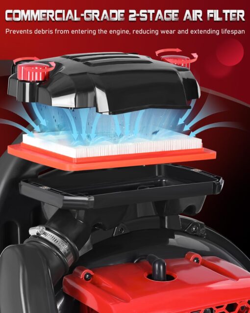 Thalorus 63CC Gas Backpack Leaf Blower, 2-Stroke, 665 CFM, 205 MPH, Variable Speed & Cruise Control, Ergonomic Harness, Reduced Emissions, for Fast Yard Cleanup (TR692 Pro) - Image 7