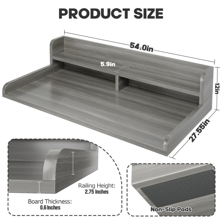Corbyles 2-Tier Washer Dryer Countertop with 2.75"H Edge Rails, 54" W x 27.55" D Laundry Countertop for Folding Clothes, Washer and Dryer Topper with Non-Slip Pad (Stripe Gray) - Image 3