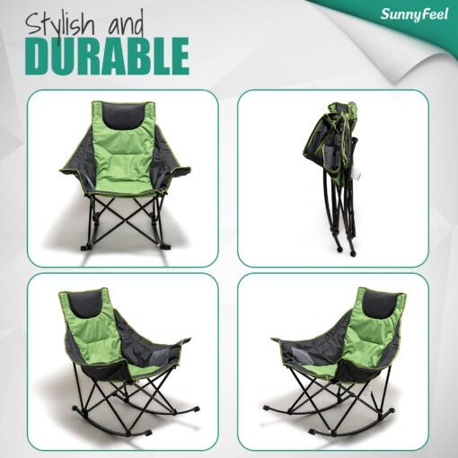 SUNNYFEEL Rocking Camping Chair 2 Pack, Luxury Padded Recliner, Oversized Folding Lawn Chair with Pocket, Heavy Duty for Outdoor/Picnic/Lounge/Patio, Portable Camp Rocker Chairs with Carry Bag - Image 2