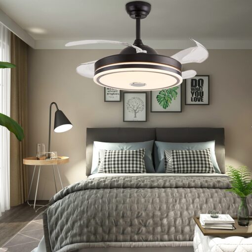 Defloorlight Black 48" Ceiling Fan with Light, Fandelier, Invisible Chandelier, Bluetooth Speaker, RGB Color Changing Remote Control for Living Room/Bedroom, Music, Modern Design - Image 2