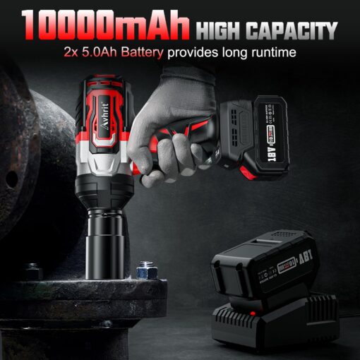 Avhrit 1300NM(960Ft-lbs) Cordless Impact Wrench 1/2 inch w/ 2x 5000mAh Battery, 1/2 Electric Impact Gun, Fast Charger, 4 Sockets, High Torque Impact Wrench for Car Truck, Heavy-duty Project - Image 7