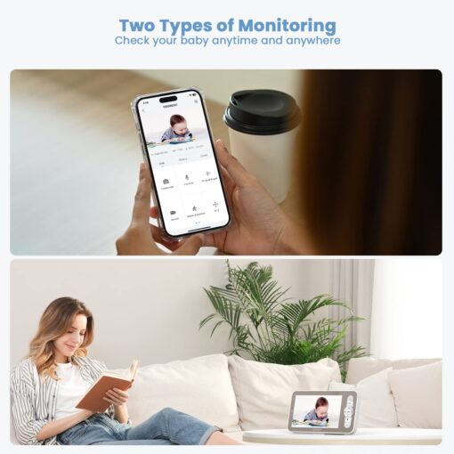 ieGeek 2K Split-Screen Baby Monitor, 5" Audio Baby Monitor with 2 Cameras, WiFi Smartphone Video Dual Camera, Night Vision, Motion & Cry Detection, Two Way Talk Temper &Humidity Sensor - Image 8
