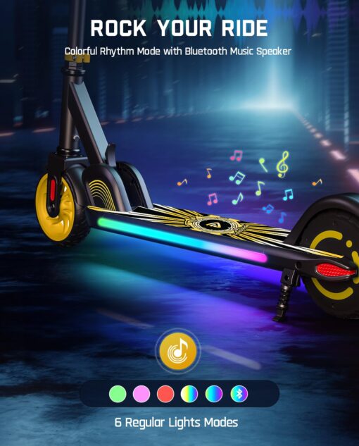 FanttikRide C9 Apex Electric Scooter for Kids 8-12, Adjustable Handlebar Height for Riders 3.9-5.2 ft, 132 lbs, Up to 40 mins Continuous Time, 3 Speed Mode 5/8/10 MPH, Bluetooth Music Speaker, Yellow - Image 8