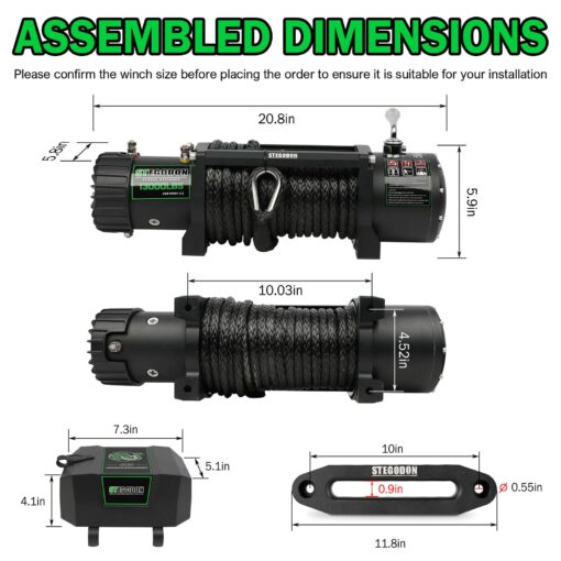 STEGODON Winch 13000 lb Winch 12V Electric Winch Synthetic Rope Winch Rough Country Winch with Hawse Fairlead,Wired Handle and Corded Control for Jeep Truck SUV - Image 7