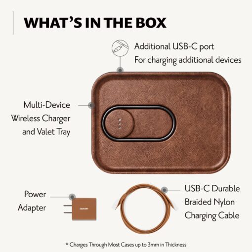 COURANT MAG:3 Classics Charger and Tray - Italian Leather, Multi-Device Charger Compatible with MagSafe iPhones 16, 15, 14, 13, 12 or Wireless AirPod Cases (Saddle) - Image 3