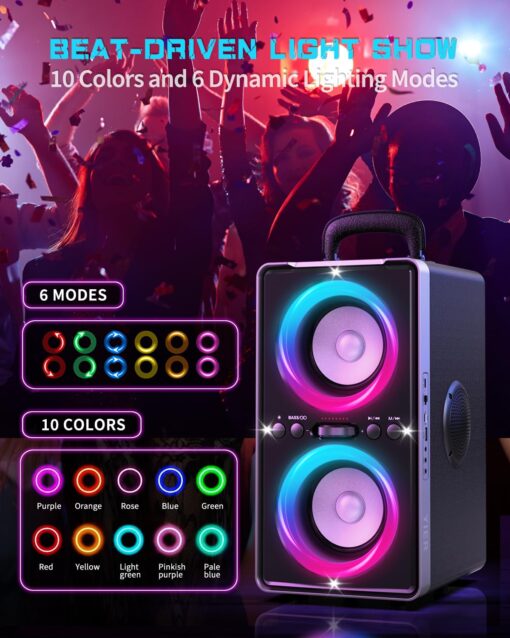 YIER Bluetooth Party Speaker, 200W Peak Portable Loud Stereo with Subwoofer, Wireless TWS Pairing Deep Bass Led Light Show with Fast Charging for Outdoor Home Party Camping - Image 6