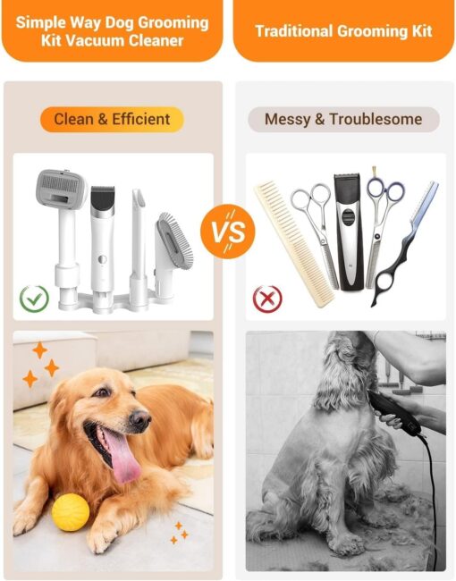 Dog Vacuum Grooming Kit for Shedding: Professional Hair Clippers Pet Groomer - Strong Suction Cleaner Deshedding Tool Fur Brush Attachment Trimmer for Home Cat (Off-White) - Image 6