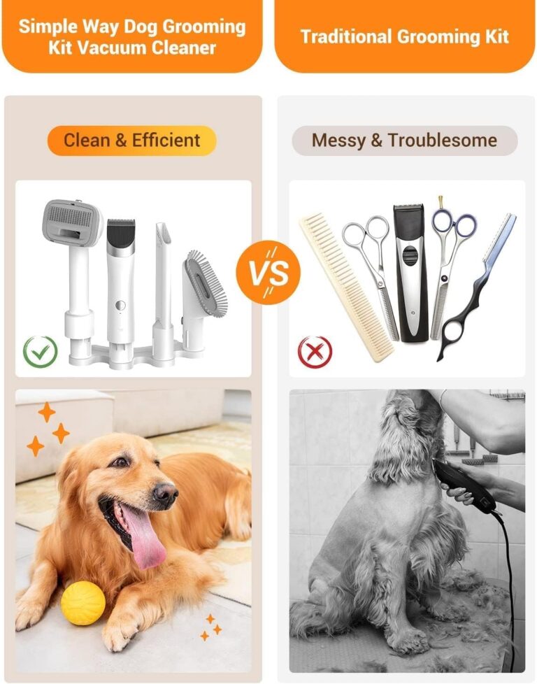 Dog Vacuum Grooming Kit for Shedding: Professional Hair Clippers Pet Groomer - Strong Suction Cleaner Deshedding Tool Fur Brush Attachment Trimmer for Home Cat (Off-White) - Image 6