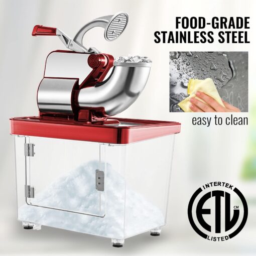 VEVOR 110V Commercial Ice Crusher 661LBS/H, ETL Approved 300W Electric Snow Cone Machine with Dual Blades, Stainless Steel Shaved Ice Machine with Safety On/Off Switch for Family, Restaurants, Bars - Image 2