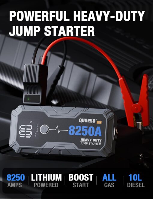 8250A Jump Starter Battery Jump Starter Battery Pack (for All Gas or 10.0+L Diesel), 12V Potable Heavy Duty Car Jump Start with 60W Power Bank 48-Months Stand-by Time - Image 9