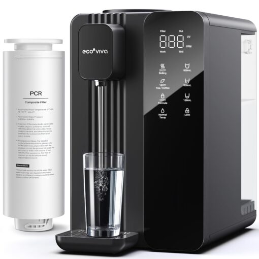 Ecoviva MATE4 Countertop Reverse Osmosis Water Filter System, 7-Stage Purification, Instant Hot Water, 4 Temp Settings, Alkaline Mineral Boost, No Installation, NSF/ANSI 58 Certified
