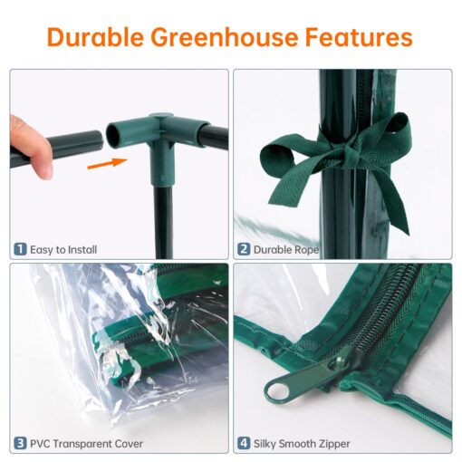 Bstrip Walk In Greenhouse, Indoor Greenhouse with Grow Lights, Mini Indoor Greenhouse with Roll-Up Zipper Entry Door and PVC Cover, Dimmable 2FT 120W Plant Light with Timer (56.3"W X 56.3"L X 76.8"H ) - Image 3
