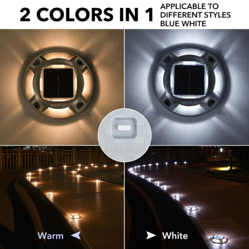 AGPTEK Solar Driveway Lights Outdoor 24 Pack, 2 Color Modes LED Deck Dock Marine Waterproof Driveway Marker Lights for Step Sidewalk Stair Garden Pathway Walkway Yard (Warm White/Cool White) - Image 7