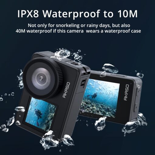 AKASO Brave 7 Action Camera 4K30FPS 20MP with 64GB U3 MicroSDXC Memory Card, Waterproof Camera with Touch Screen IPX8 33FT EIS 2.0 Zoom Support External Mic Voice Control with 2X 1350mAh Batteries - Image 7