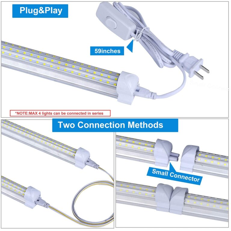 (6-Pack) 8ft LED Shop Light Fixture, 120W 19500LM 6000K, Cold White, U Shape, Clear Cover, High Output, Linkable, T8 Tube Lights for Garage With Plug - Image 4