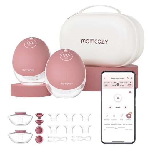 Momcozy Breast Pump Hands Free Upgraded Mobile Flow | M9, App Discreet Control with Personalized Multi-Modes & 15 Levels, Wearable Breast Pump 24mm, 2 Pack Cozy Red