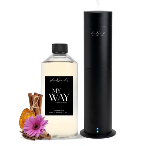 Aroma Scent Diffuser Starter Kit for Up to 1000SQ. FT. Coverage - 500ML Waterless Essential Oil Scent Included - Luxury Aroma Diffuser Ideal for Home, Office & Hotel (Black, My Way)