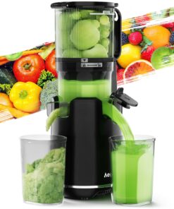 Aeitto Juicer Machines, Cold Press Juicer, 5.3“ Large Feed Chute for Whole Fruits & Vegetables, Slow Masticating Juicer Easy to Clean, High Juice Yield, Black