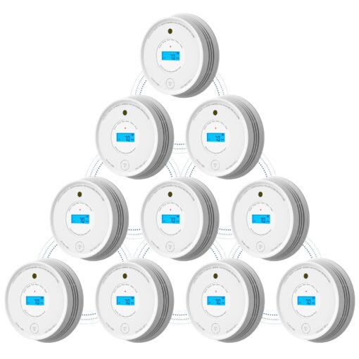 AEGISLINK Smoke Carbon Monoxide Detector, Interlinked Combination Smoke CO Alarm, Battery Powered, Wireless Interconnected, Digital Display, SC-RF220, 10-Pack