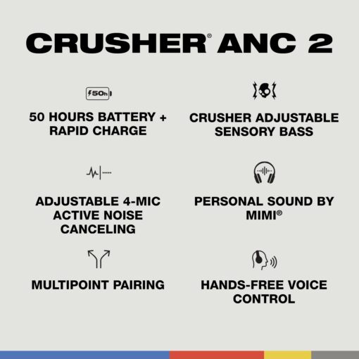 Skullcandy Crusher ANC 2 Over-Ear Active Noise Cancelling Wireless Bluetooth Headphones with Sensory Bass, Alexa Voice Control, 50 Hr Battery, Microphone - Realtree Edge Colors White - Image 6
