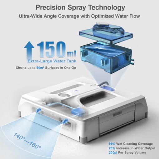 HUTT Auto Window Cleaning Robot A1, Upgraded 4 Water Spray & 6000PA High Suction Power Window Cleaner with Laser Sensor Detection, Perfect for High-Rise Windows, Tiles and Glass (A1) - Image 9