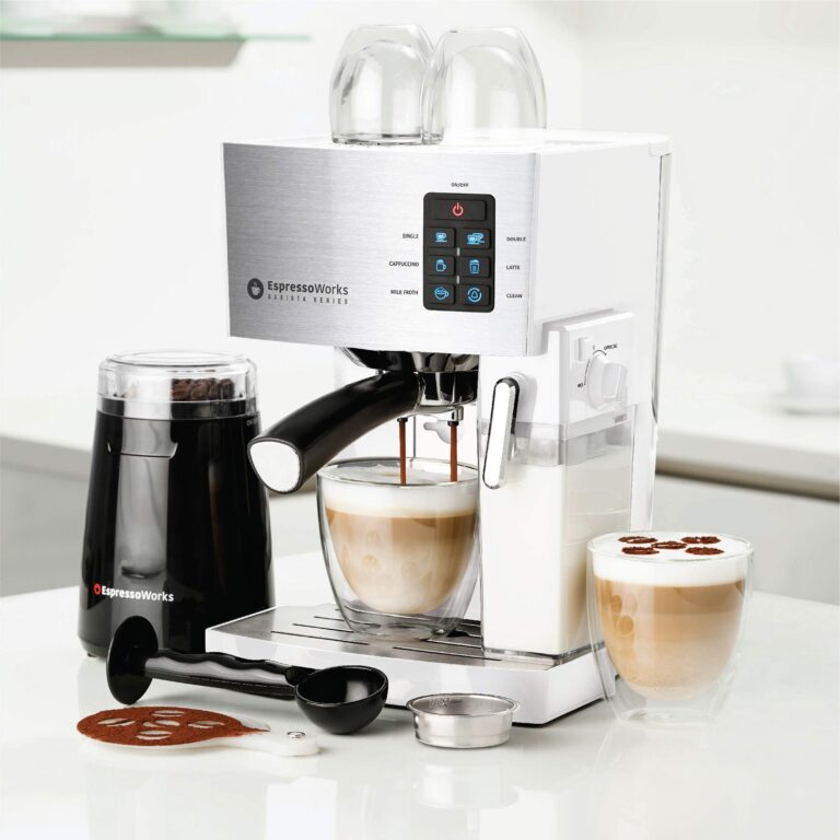 EspressoWorks 19-Bar Espresso, Latte and Cappuccino Maker 10-Piece Set - Brew Cappuccino and Latte with One Button - Espresso Machine with Milk Steamer 1250W - Coffee Gifts (White) - Image 2