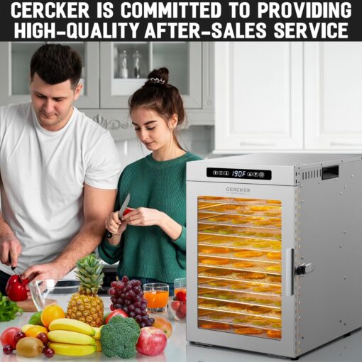 Cercker Commercial Food-Dehydrator Machine 14 Trays, 1200W Fruit Dehydrator,11.98ft² Meat Dryer for Jerky,190ºF Temperature Control,24H Large Food Dryer for Beef - Image 2