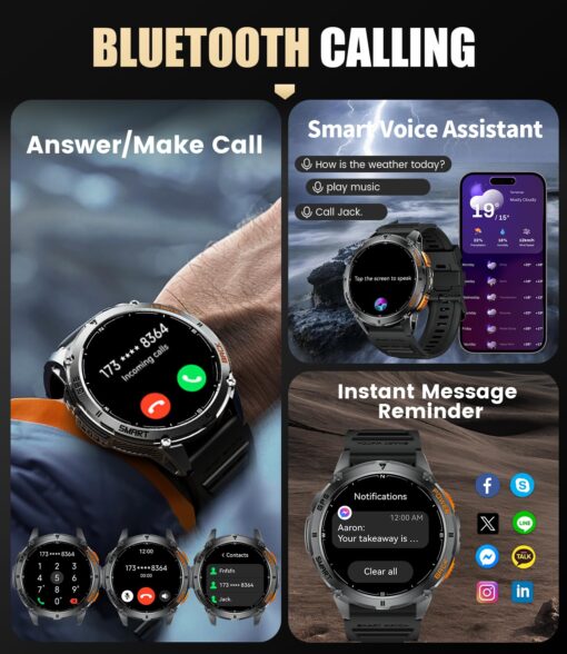 LIGE GPS Smart Watch for Men, Compass/LED Flashlight/1.43" AMOLED Smartwatch, IP68 Waterproof/Swim Mode/100+ Sports Mode Fitness Tracker Watch, Men's Smart Watch for Android iPhone Compatible - Image 4