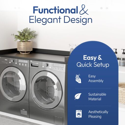 OfficeSimpli Washer Dryer Countertop, Made in USA, Non-Slip Pads, Laundry Room Wood Topper, Washer Dryer Cover for Top, Laundry Guard, Laundry Countertop, Laminate (Black, Standard (27.5" x 54")) - Image 5