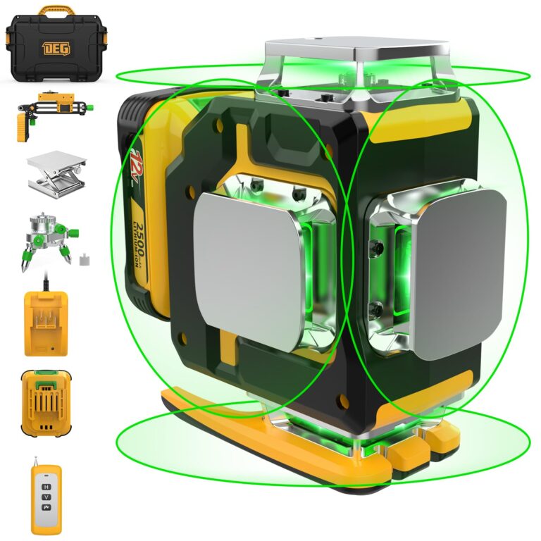 Laser Level 360 Self Leveling,DEGLASERS 4x360 Green Laser Level with 12V Rechargeable Battery(40 Hrs),Remote Control, Magnetic Rotating Stand,Hard Carry Case for Construction