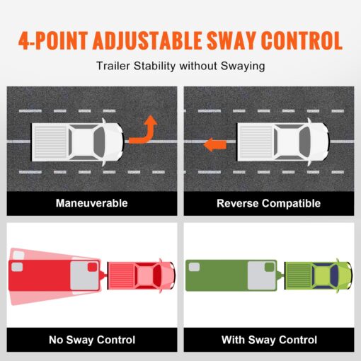 VEOVR Weight Distribution Hitch, 1,000 lbs Weight Distributing Hitches Kit with Sway Control for Trailer, 2-in Solid Steel Shank, 2-5/16 in Alloy Steel Ball, Powder Coated Load Leveling Hitch, Black - Image 6