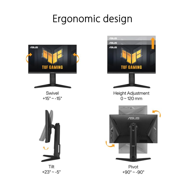 ASUS TUF Gaming 24” (23.8” viewable) 1080P Monitor (VG249QL3A) - Full HD, 180Hz, 1ms, Fast IPS, ELMB, FreeSync Premium, G-SYNC Compatible, Speakers, DisplayPort, Height Adjustable, 3 Year Warranty - Image 9