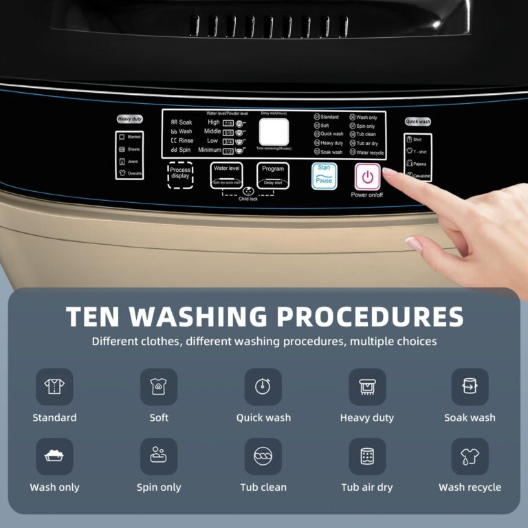 Gshop XQB201A-GOLD6 17.7lbs Full-Automatic Household, Portable Washer Apartment 10 Programs, Small Washing Machine for Dorm, Home, RV, Gold - Image 7
