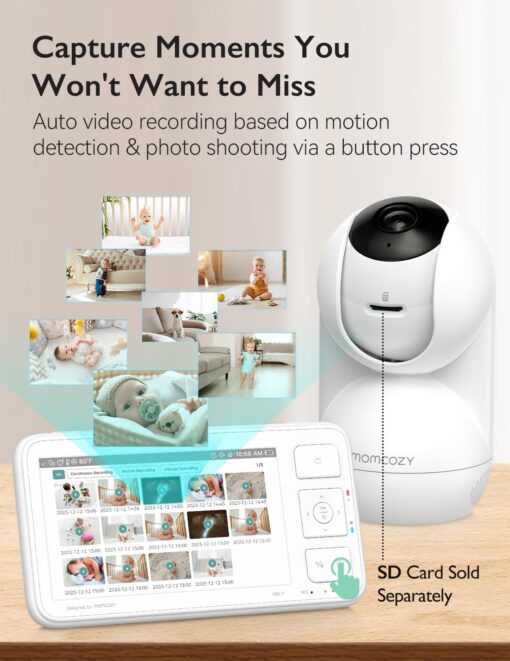 Momcozy Baby Monitor with 2 Cameras 5.5" 1080P Full HD Split Screen Video Baby Monitor with Camera and Audio, No WiFi 5000mAh Battery, ECO, VOX, Clear Night Vision 1640ft Range (SD Card not Included) - Image 3