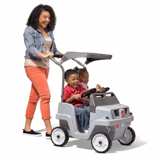 Step2 Side-by-Side Push Around SUV, Kids Push Car, 2 Seats, Stroller Substitute, Includes Seat Belts & Horns, Made of Durable Plastic, Max Weight 100 lbs., for Toddlers 1.5-5 Years Old, Gray