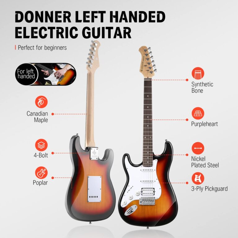 Donner 39 Inch Left-Handed Electric Guitar Kit Solid Body Sunburst Lefty Beginner Set Full-Size with Amplifier Online Lesson Bag Digital Tuner Capo Strap String Cable Picks DST-100SL - Image 5