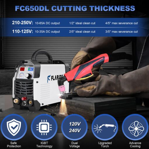 FLARING Plasma Cutter,65Amp Non-Touch Pilot Arc Plasma Cutter Machine 120V/240V Dual Voltage Plasma Cutters,1/2"(12.7mm) Clean Cut 4/5"(20mm) Severance Cut with Consumable Set Update 5th FC650DL - Image 6