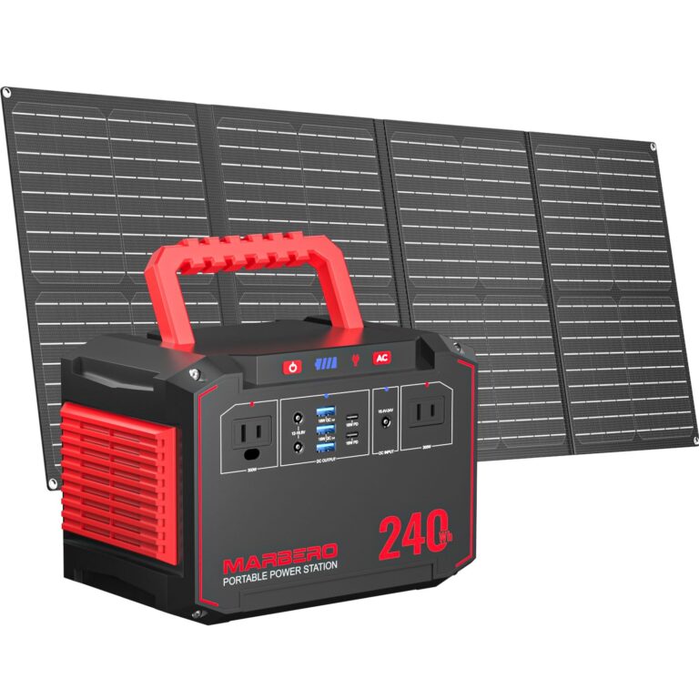 MARBERO Solar Generator 240Wh 300W Portable Power Station with Solar Panel 60W Included Backup Lithium Battery with AC Outlets for Camping Home Outdoor Emergency Hiking Travel