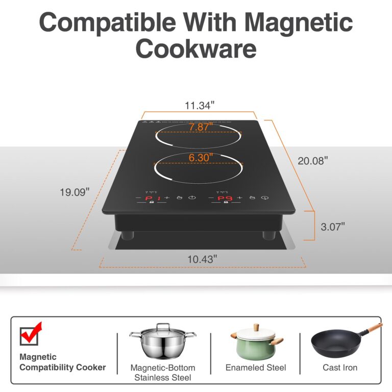 GIHETKUT Double Induction Cooktop, 110V Electric Cooktop 2300W Electric Stove Top with 2 Burner Independent Control, Ultrathin Body, 9 Temperature, Multiple Power Levels, 2 Hour Timer, Safety Lock - Image 5