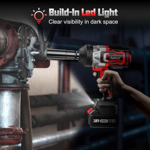 Avhrit 1300NM(960Ft-lbs) Cordless Impact Wrench 1/2 inch w/ 2x 5000mAh Battery, 1/2 Electric Impact Gun, Fast Charger, 4 Sockets, High Torque Impact Wrench for Car Truck, Heavy-duty Project - Image 6