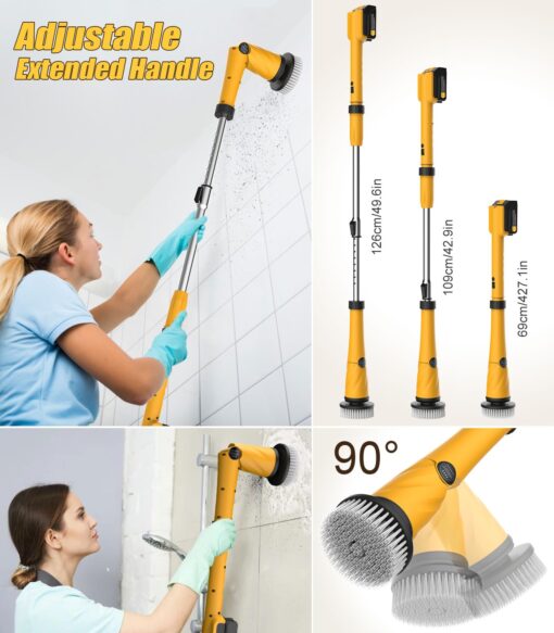 Qimedo Electric Spin Scrubber Extra Large Brush Q3,6000 mAh Best Battery Power Scrubber for Cleaning,1200RPM Shower Cordless Cleaning Brush with 8 Brushes for Bath/Tub/Tile/Floor (Smart Display) - Image 3