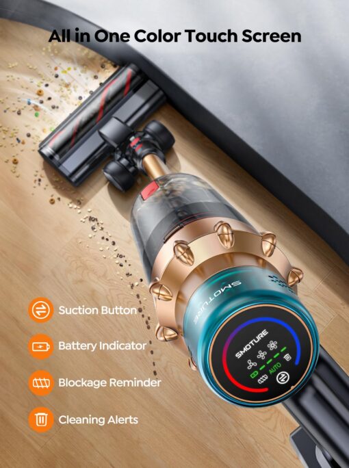 Cordless Vacuum Cleaner, 550W 45KPA 60 Mins Runtime Self-Standing Vacuum Cleaners for Home, Stick Vacuum with Charging Dock Station Removable Battery, Handheld Vacuum for Pet Hair/Carpet/Floor - Image 3
