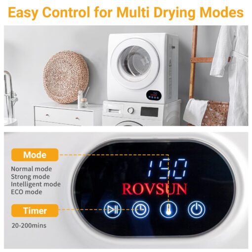 Bonnlo Portable Clothes Dryer, Front Load Electric Dryers Machine, Compact Laundry Dryers with Stainless Steel Tub, for Home, Apartment, Dorm, White (LCD Touch Control) - Image 8