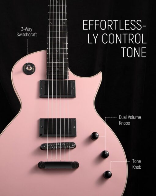 Fesley 39" LP Electric Guitar Kit: Full Size Solid Body Electric Guitars for Beginners with Humbucker Pickups, Poplar Body, Mahogany Neck,22 Frets,6 String Guitar with Gig Bag,Cable,FLP350,Matte,Pink - Image 5