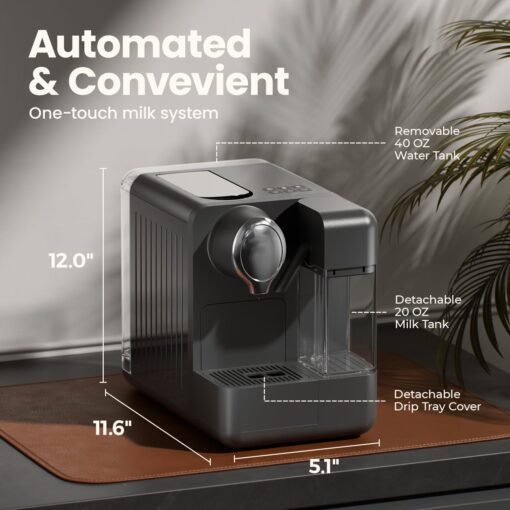JZ.CAFE Espresso Machine with Integrated Automatic Milk Frother - Single-Serve Coffee Maker Capsule Compatible, One Touch Latte & Cappuccino, Single or Double Shot Espresso Maker - Image 3