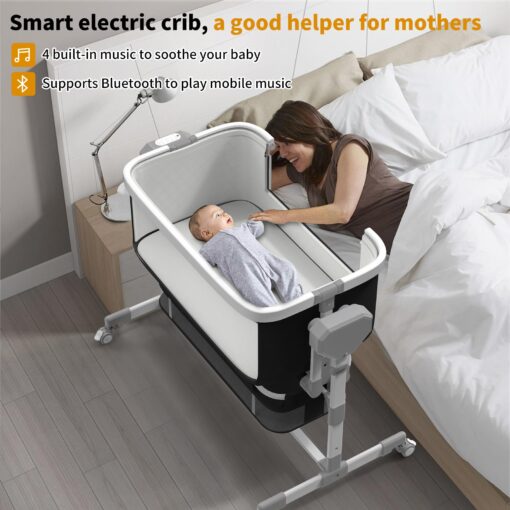ErmeiRabbit Rocking Bassinet for Baby, Electric Baby Bassinet Automatic 5 Rocking Motion Bassinet Bedside Sleeper for Newborn, Auto Rolling Baby Cradle 6 Height Adjustable with 4 Lullabies - Image 6