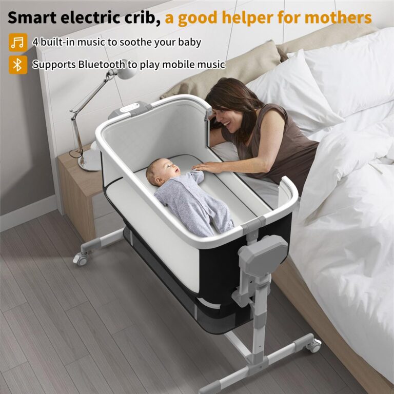 ErmeiRabbit Rocking Bassinet for Baby, Electric Baby Bassinet Automatic 5 Rocking Motion Bassinet Bedside Sleeper for Newborn, Auto Rolling Baby Cradle 6 Height Adjustable with 4 Lullabies - Image 6