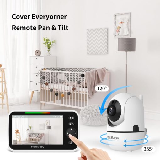 HelloBaby HB6550 5" Baby Monitor 3 Cameras, 26-Hour Battery, Pan-Tilt-Zoom,1000ft Range Video Audio Baby Monitor No WiFi, ECO, Night Vision, 2-Way Talk, 8 Lullabies and Temperature, Ideal Gifts - Image 5